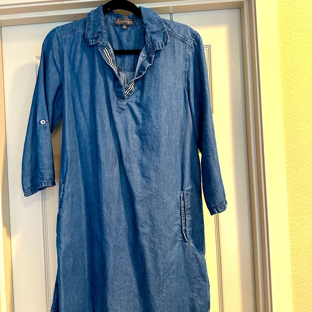 Luxology denim dress, ribbon